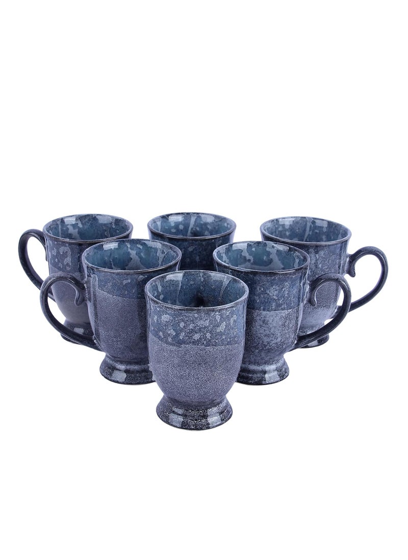 Anwaliya Goblet Series Ceramic Coffee Mugs 280 ML Metallic Blue Set of 4