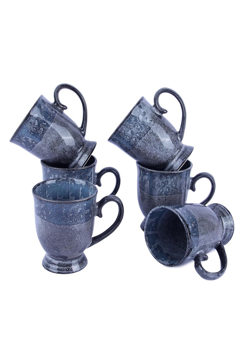 Anwaliya Goblet Series Ceramic Coffee Mugs 280 ML Metallic Blue Set of 4