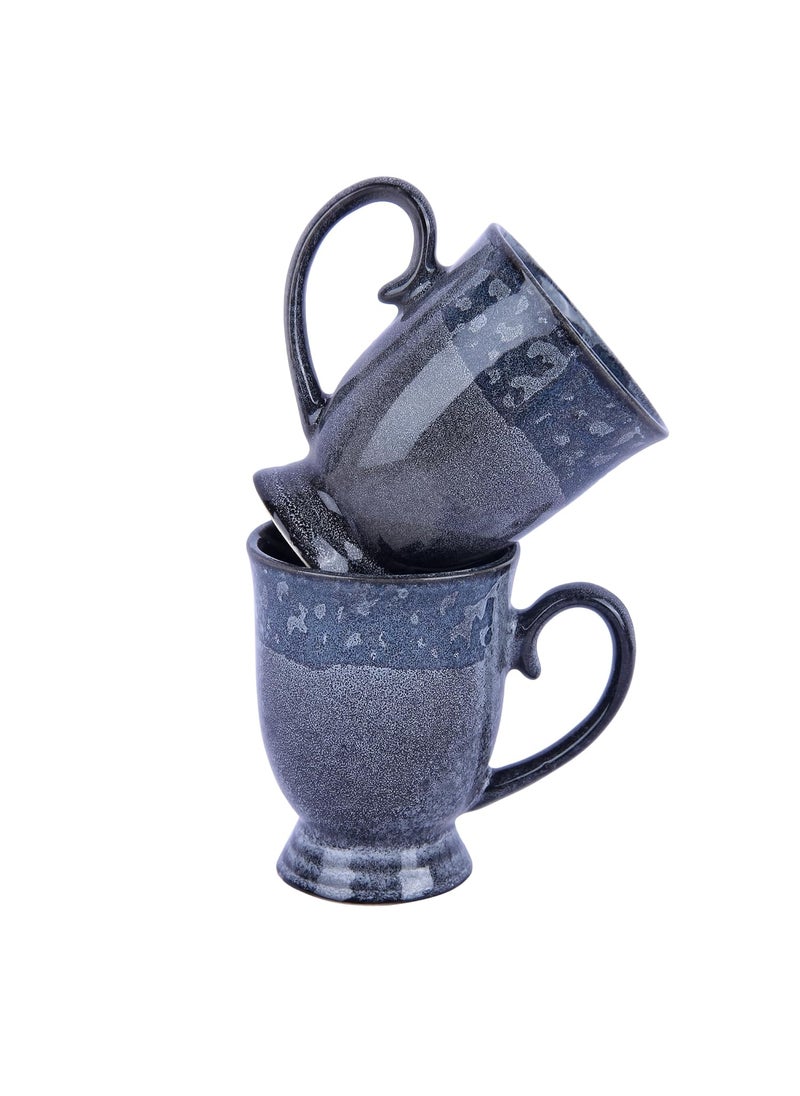 Anwaliya Goblet Series Ceramic Coffee Mugs 280 ML Metallic Blue Set of 4