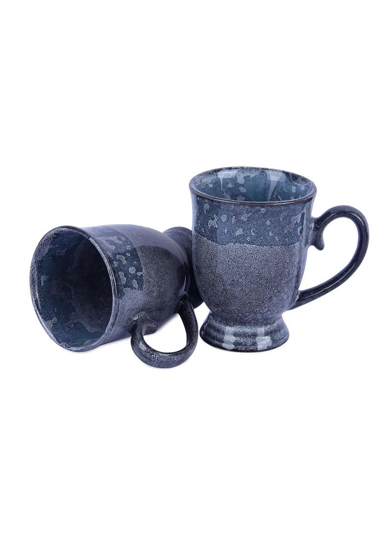 Anwaliya Goblet Series Ceramic Coffee Mugs 280 ML Metallic Blue Set of 4