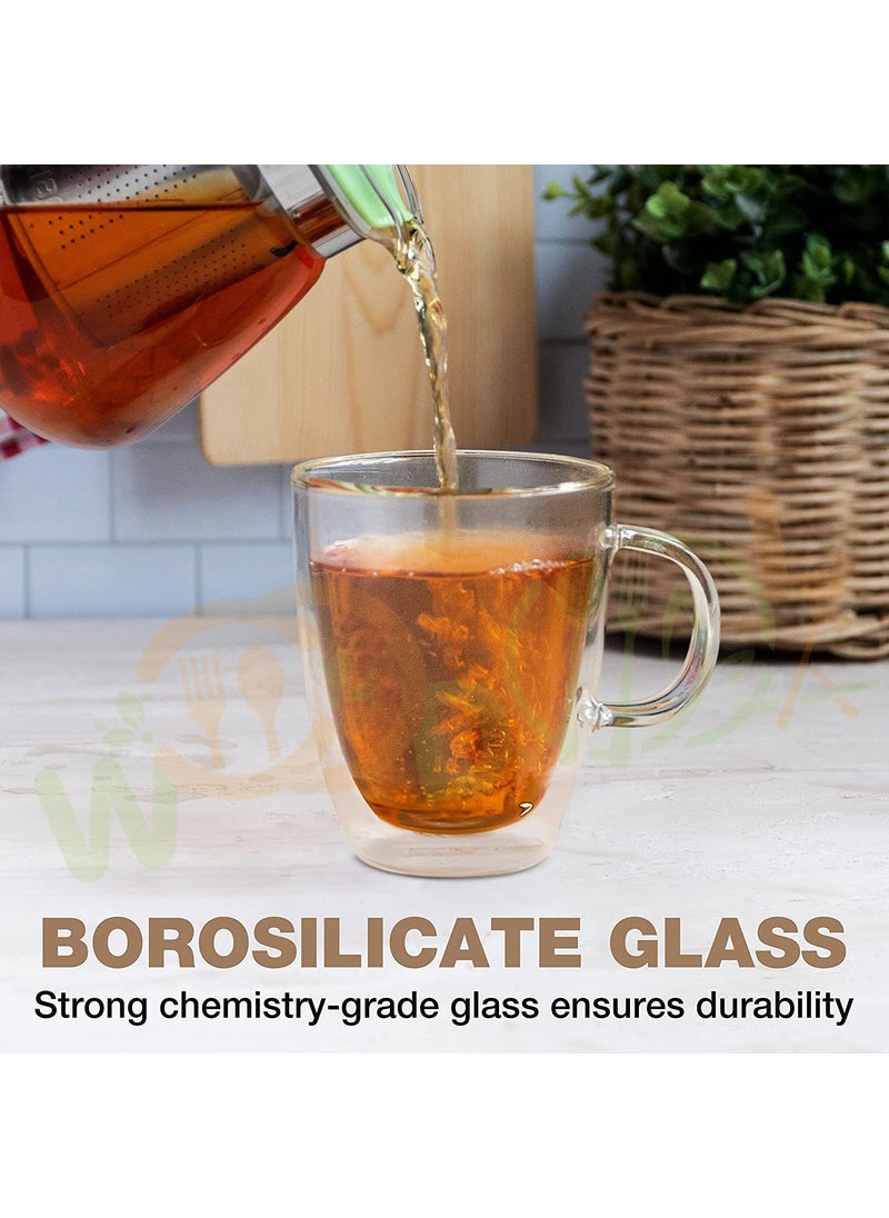 WOODTULA LargeCapacity DoubleLayer Glass Coffee Cups Insulated Tea Coffee Mug with Handles Latte Cappuccino Espresso 350ml Set of 2