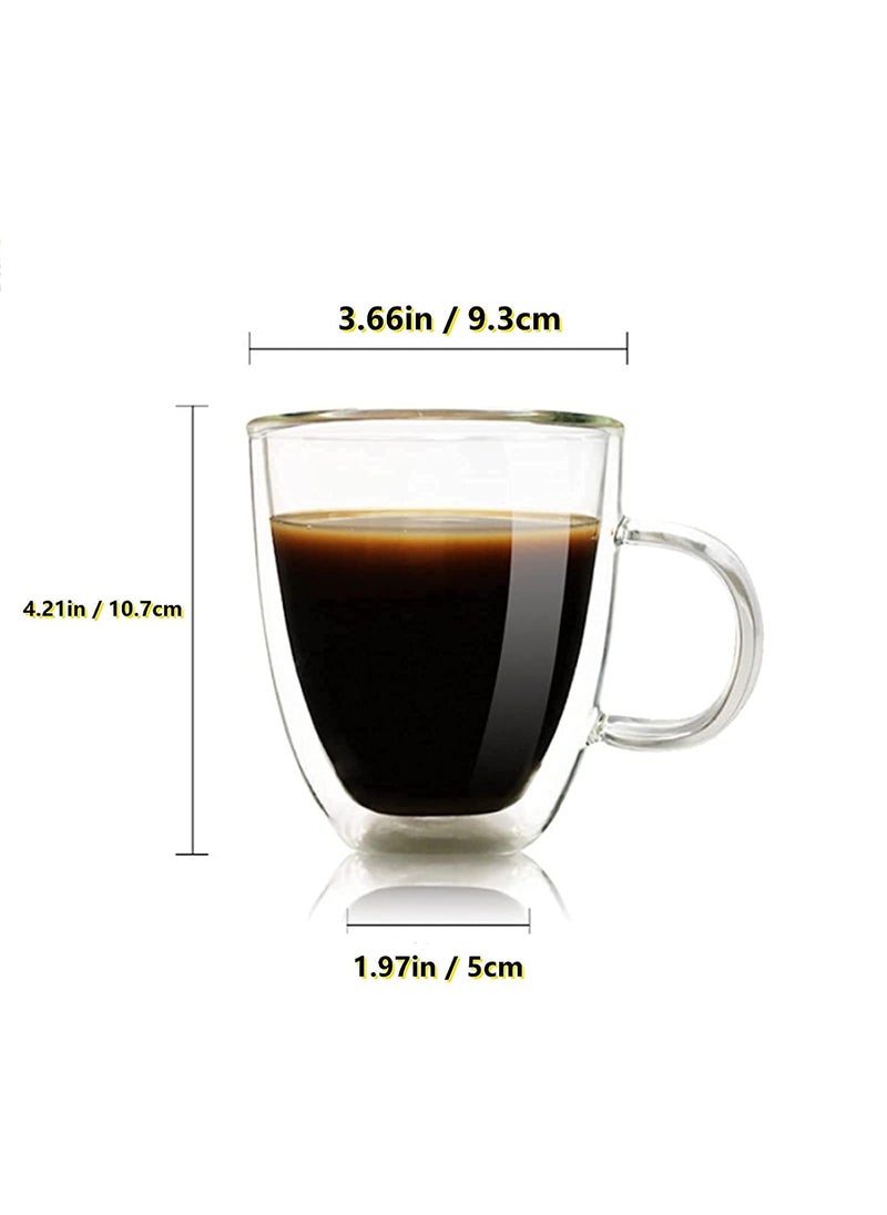 WOODTULA LargeCapacity DoubleLayer Glass Coffee Cups Insulated Tea Coffee Mug with Handles Latte Cappuccino Espresso 350ml Set of 2