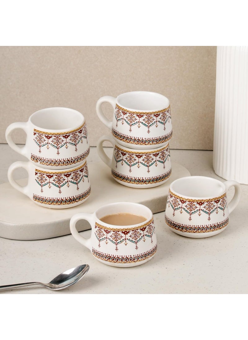 The Earth Store Turkish Ceramic Tea Cup Set of 6 150 ML Each Microwave and Dishwasher Safe Coffee Cups Cup Set for Tea TeaChai Cups for Gifting Home Office Use Every Occasion