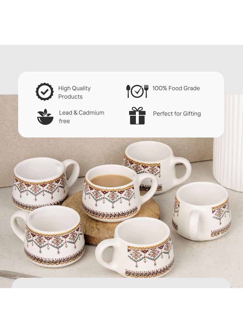 The Earth Store Turkish Ceramic Tea Cup Set of 6 150 ML Each Microwave and Dishwasher Safe Coffee Cups Cup Set for Tea TeaChai Cups for Gifting Home Office Use Every Occasion