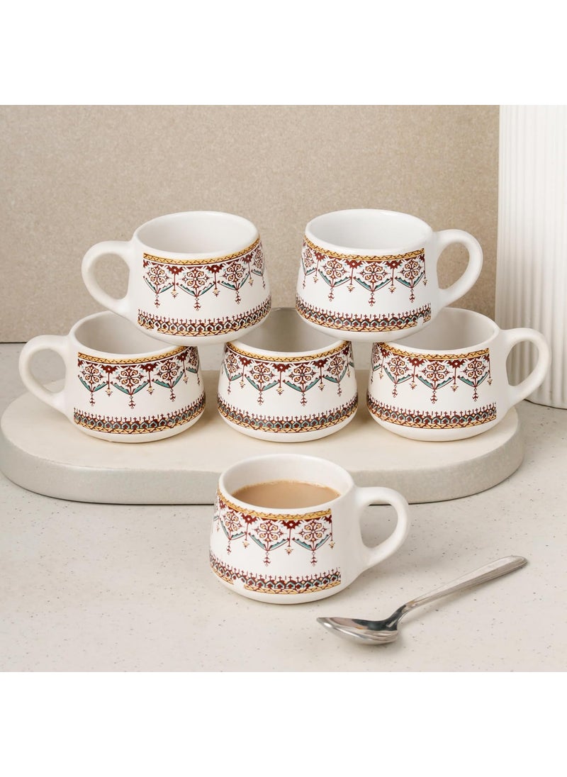 The Earth Store Turkish Ceramic Tea Cup Set of 6 150 ML Each Microwave and Dishwasher Safe Coffee Cups Cup Set for Tea TeaChai Cups for Gifting Home Office Use Every Occasion
