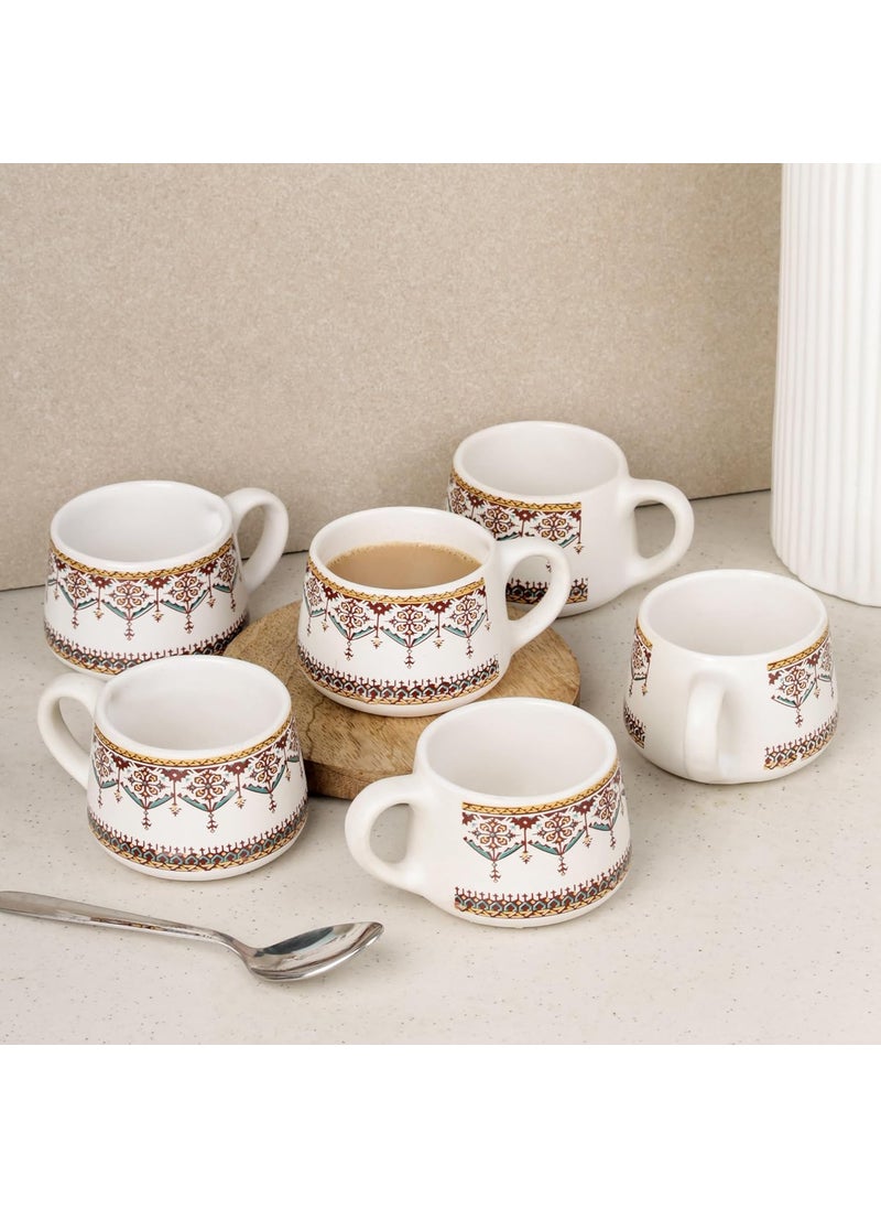 The Earth Store Turkish Ceramic Tea Cup Set of 6 150 ML Each Microwave and Dishwasher Safe Coffee Cups Cup Set for Tea TeaChai Cups for Gifting Home Office Use Every Occasion