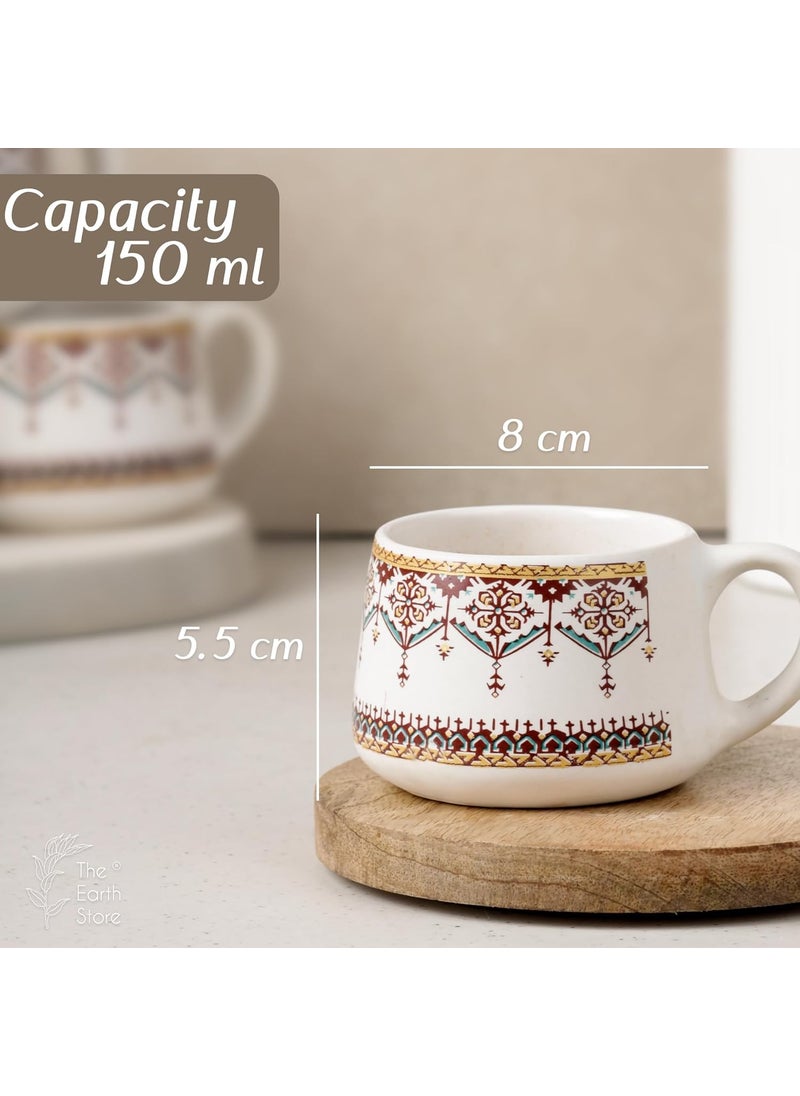 The Earth Store Turkish Ceramic Tea Cup Set of 6 150 ML Each Microwave and Dishwasher Safe Coffee Cups Cup Set for Tea TeaChai Cups for Gifting Home Office Use Every Occasion