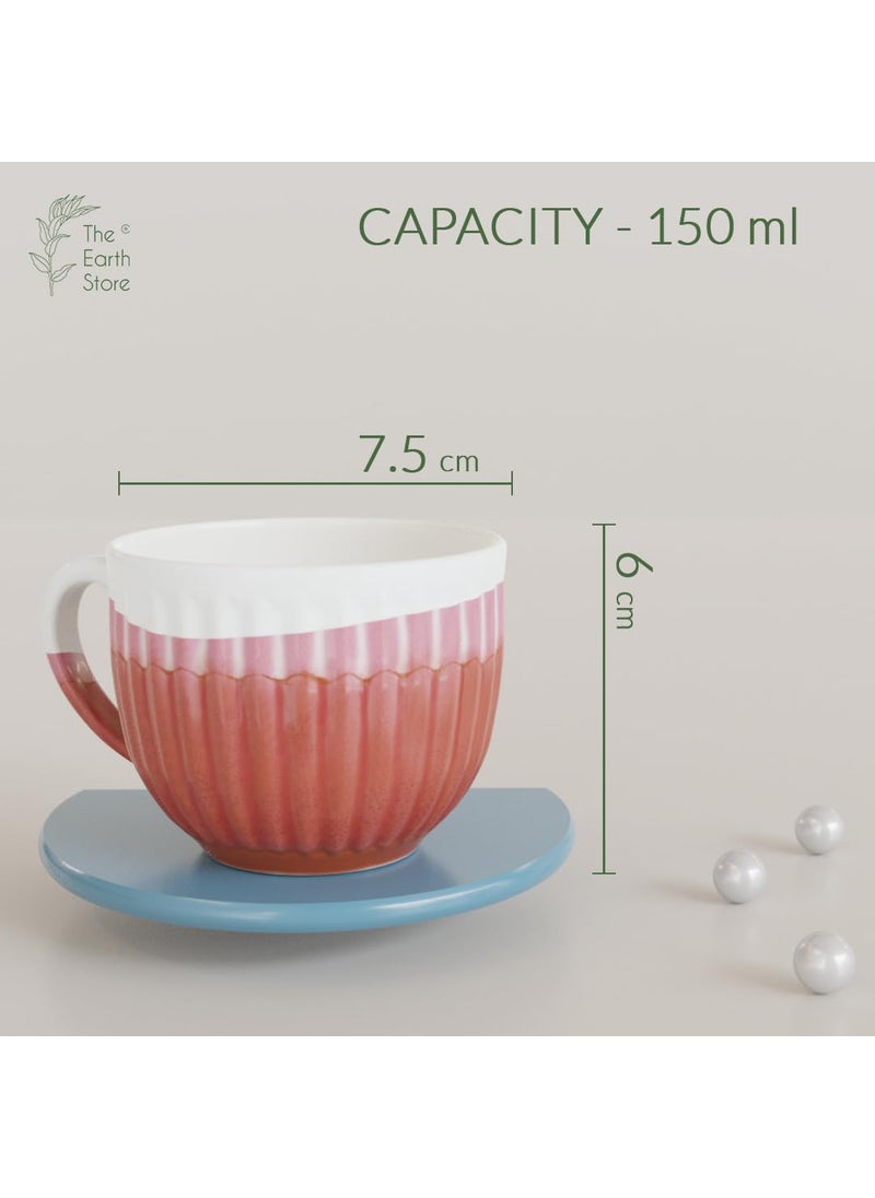 The Earth Store Dual Tone Glam Pink Handcrafted Microwave Safe Ceramic ChaiTea Cups Small Tea Cups Set of 6 Ideal for Friends Anniversary Birthday 150 ml