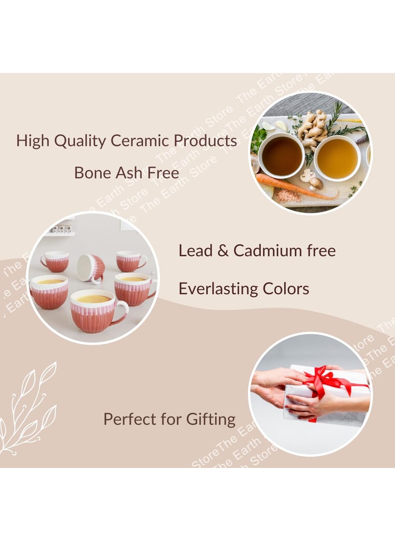 The Earth Store Dual Tone Glam Pink Handcrafted Microwave Safe Ceramic ChaiTea Cups Small Tea Cups Set of 6 Ideal for Friends Anniversary Birthday 150 ml