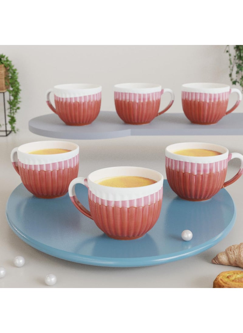 The Earth Store Dual Tone Glam Pink Handcrafted Microwave Safe Ceramic ChaiTea Cups Small Tea Cups Set of 6 Ideal for Friends Anniversary Birthday 150 ml