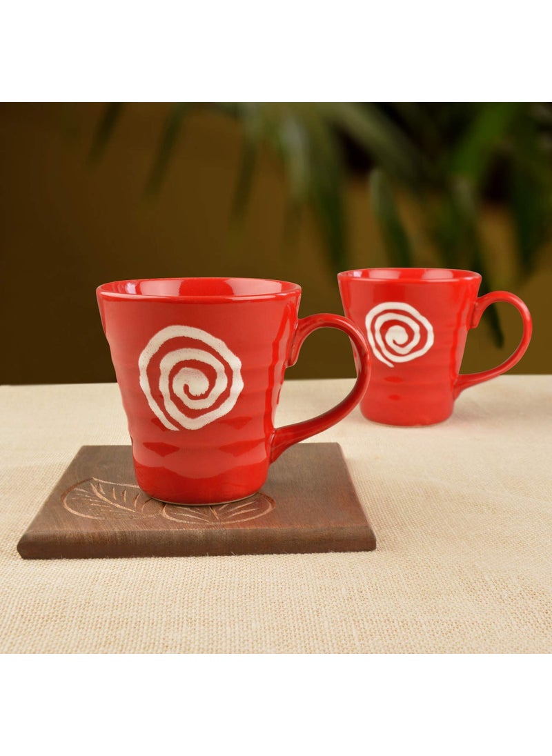 StyleMyWay Hand Glazed Ceramic Milk Mugs 300 ml Set of 2 Red Coffee Cups Mugs Tea Cups Mugs