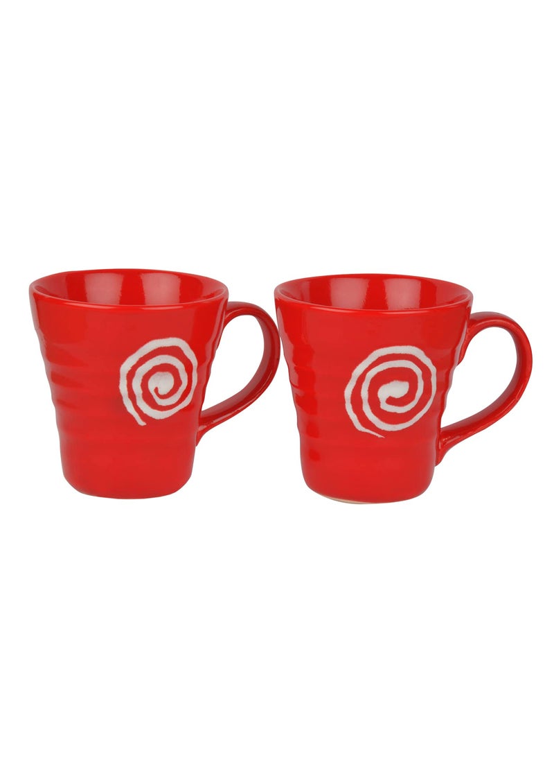 StyleMyWay Hand Glazed Ceramic Milk Mugs 300 ml Set of 2 Red Coffee Cups Mugs Tea Cups Mugs