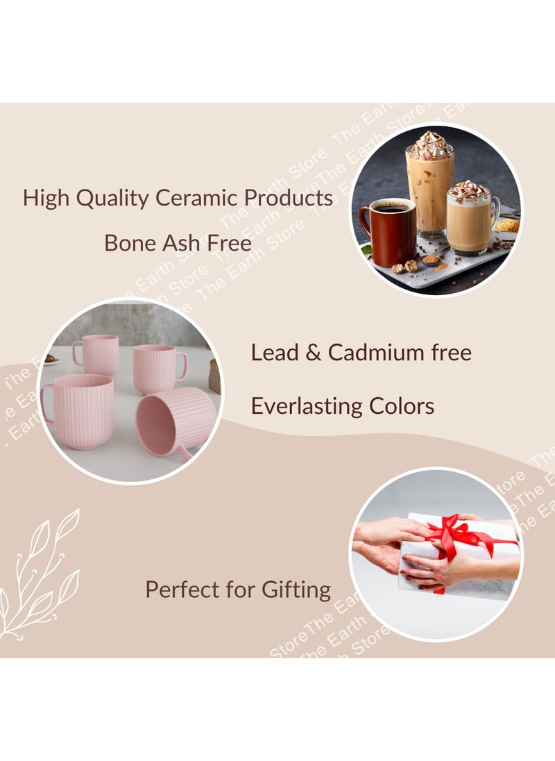 The Earth Store Coffee Mug Set of 2 Ceramic Mugs to Gift to Best Friend Tea Mugs Microwave Safe Coffee Mugs Ceramic Tea Cups 330 ml Each Fringe Pink