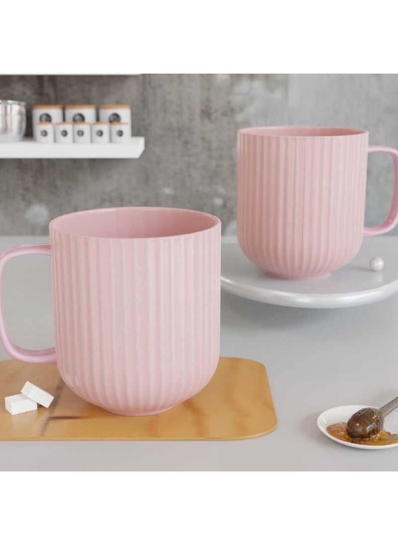 The Earth Store Coffee Mug Set of 2 Ceramic Mugs to Gift to Best Friend Tea Mugs Microwave Safe Coffee Mugs Ceramic Tea Cups 330 ml Each Fringe Pink