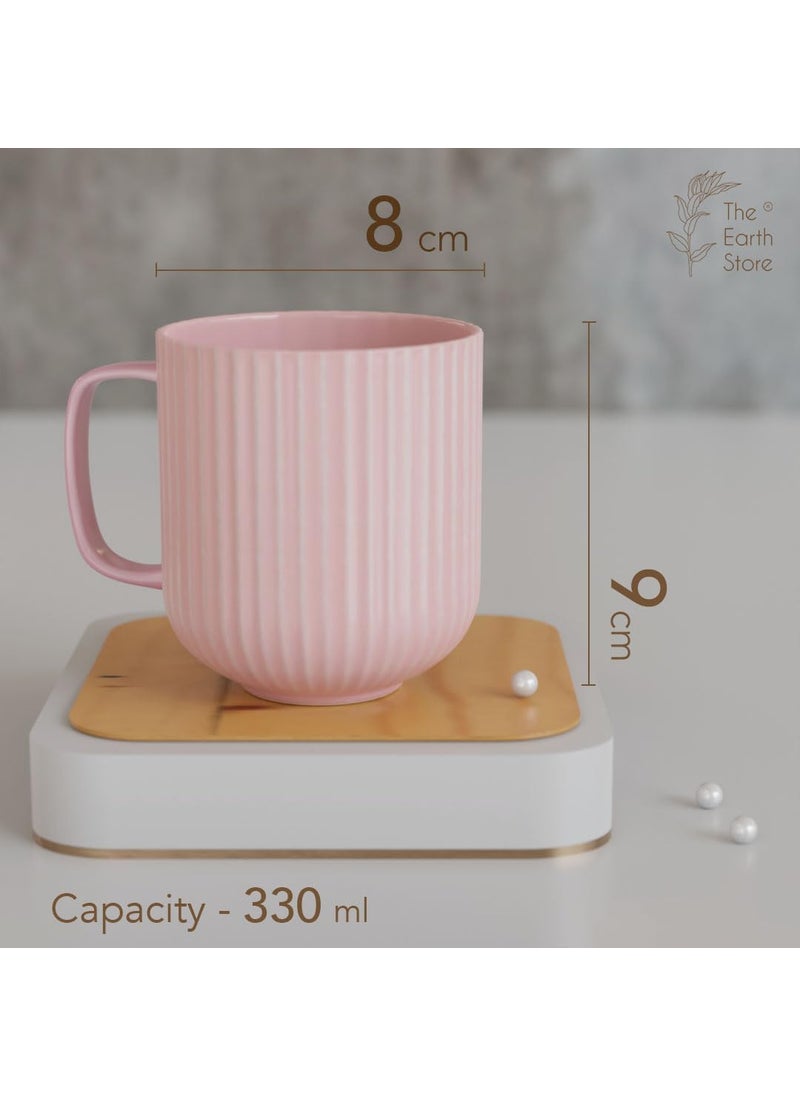 The Earth Store Coffee Mug Set of 2 Ceramic Mugs to Gift to Best Friend Tea Mugs Microwave Safe Coffee Mugs Ceramic Tea Cups 330 ml Each Fringe Pink