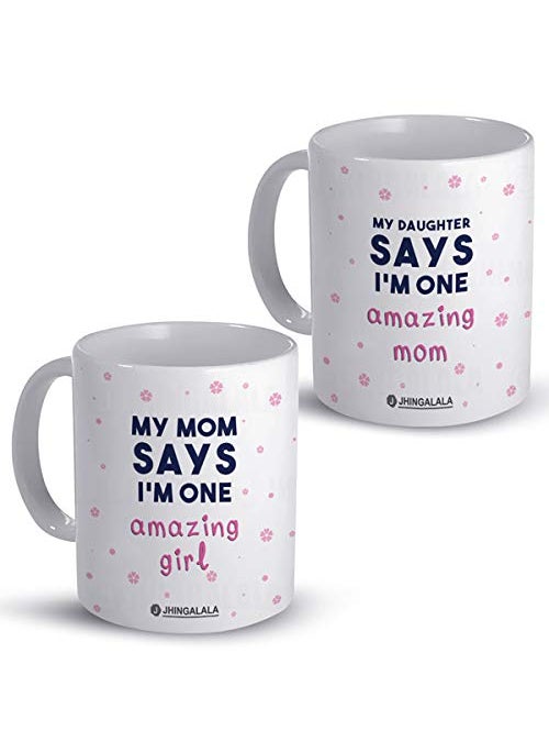 Jhingalala Gift for Mother Daughter Amazing MomGirl Printed Ceramic Coffee Mug 325ml Gift for Mother Daughter Mom for Birthday Mothers Day Pack of 2