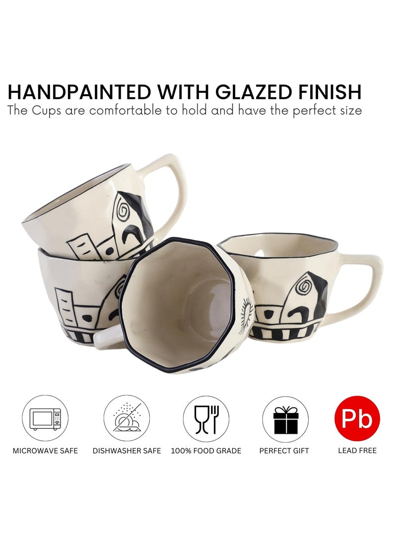 VarEesha Sideshow HandMade Citylife Black OffWhite Ceramic Coffee Mugs Set of Four Tea Cups Set of 4 Microwave and Dishwasher Safe BPA Free Non Toxic
