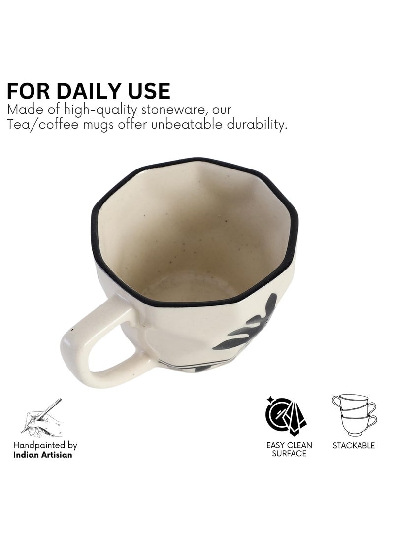 VarEesha Sideshow HandMade Citylife Black OffWhite Ceramic Coffee Mugs Set of Four Tea Cups Set of 4 Microwave and Dishwasher Safe BPA Free Non Toxic