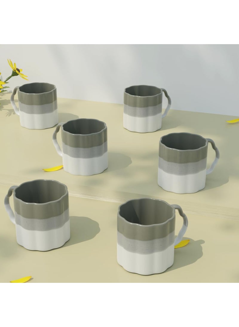 The Earth Store Tritone Metallic Grey Frontier Tea Cups Set of 6 Microwave and Dishwasher Safe Perfect for Every Occasion Capacity 200 ml Each