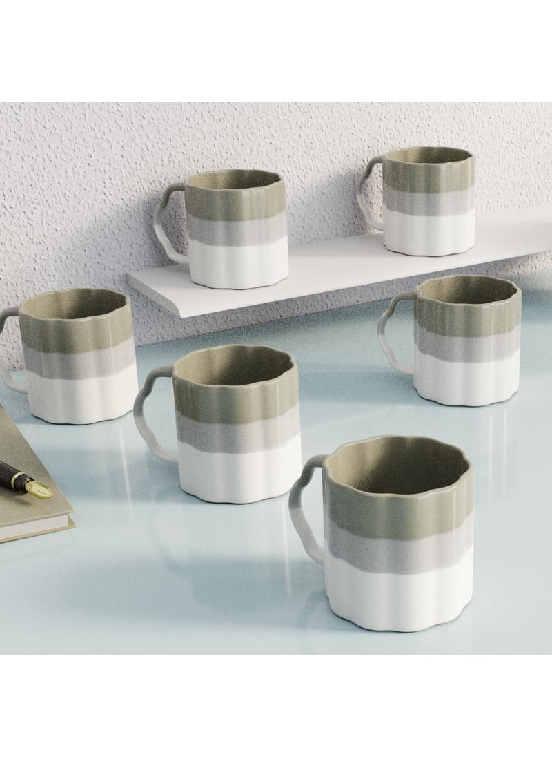 The Earth Store Tritone Metallic Grey Frontier Tea Cups Set of 6 Microwave and Dishwasher Safe Perfect for Every Occasion Capacity 200 ml Each