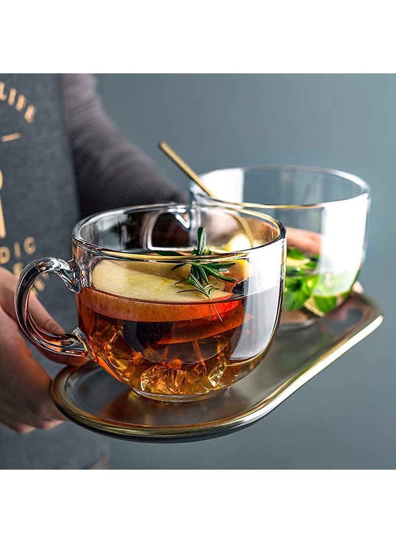 ZEYFLEEB Glass Tea Coffee Cup Set of 6 for Home Office Hot Cold Drinks Dishwasher Microwave Safe Latte Cappuccino Transparent Soup Cup Set of 2 pcs