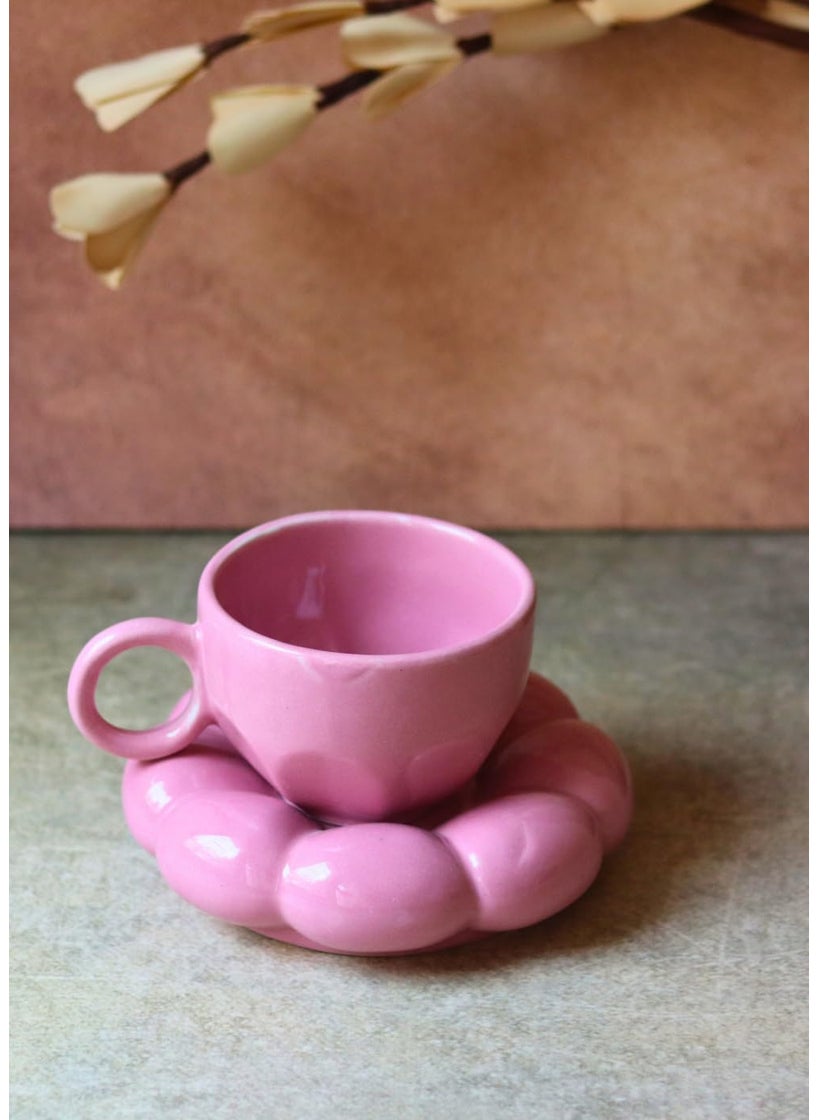 WEAVING HOMES Pink Sunflower Cup Saucer Set 300 ML Cute Ceramic Cup Cpffee Mug with Saucer Saucer with Mug Set Ceramic Cup Saucer Set