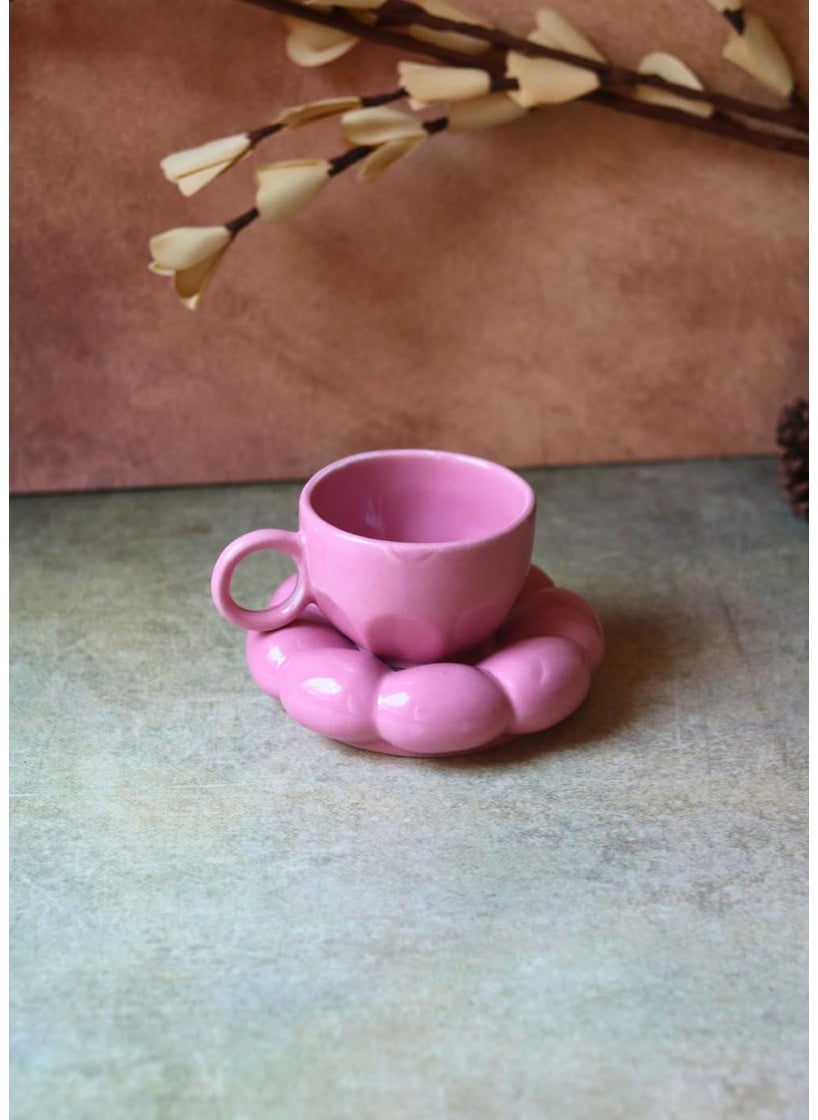 WEAVING HOMES Pink Sunflower Cup Saucer Set 300 ML Cute Ceramic Cup Cpffee Mug with Saucer Saucer with Mug Set Ceramic Cup Saucer Set