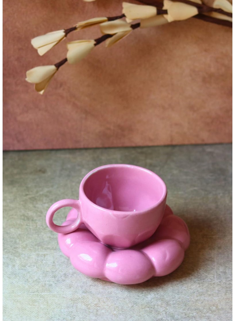 WEAVING HOMES Pink Sunflower Cup Saucer Set 300 ML Cute Ceramic Cup Cpffee Mug with Saucer Saucer with Mug Set Ceramic Cup Saucer Set