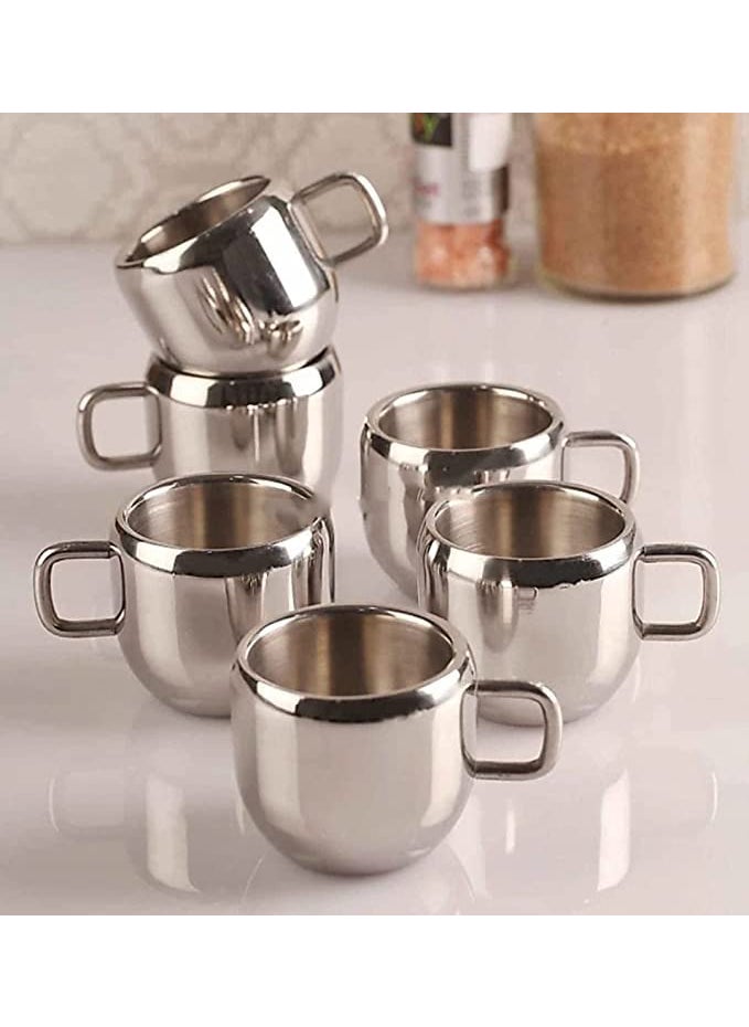 VISAXMI Pack of 6 Stainless Steel Double Wall Royal Apple Tea Coffee Cups 100 Stainless Steel Small Cute Cup Latest Stylish Design Cold Outside Hot Inside Apple Shape Set of 6