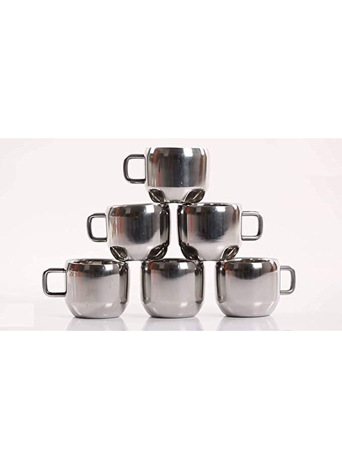 VISAXMI Pack of 6 Stainless Steel Double Wall Royal Apple Tea Coffee Cups 100 Stainless Steel Small Cute Cup Latest Stylish Design Cold Outside Hot Inside Apple Shape Set of 6