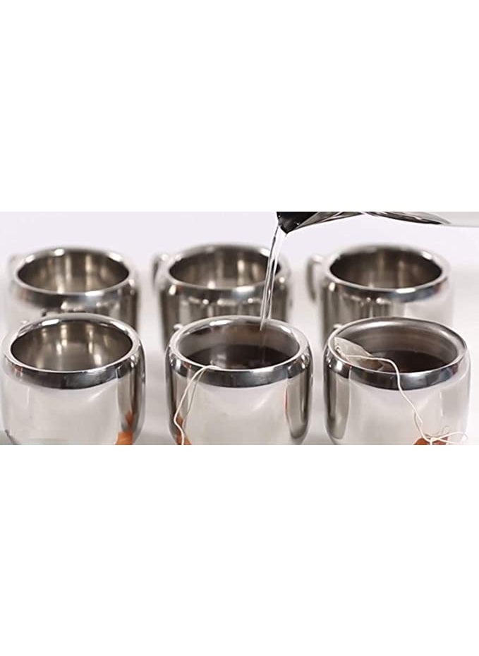 VISAXMI Pack of 6 Stainless Steel Double Wall Royal Apple Tea Coffee Cups 100 Stainless Steel Small Cute Cup Latest Stylish Design Cold Outside Hot Inside Apple Shape Set of 6