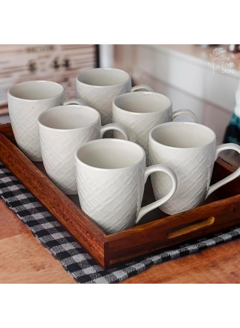 The Earth Store White Check Coffee Mug Set of 6 Ceramic Mugs to Gift to Best Friend Tea Mugs Microwave Safe Coffee Mugs Ceramic Tea Cups