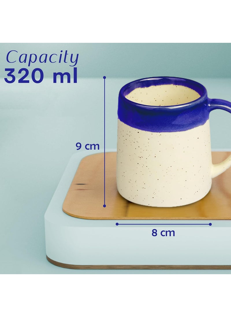The Earth Store Studio Pottery Dual Tone White and Blue Coffee Mug 320ml Each Capacity Microwave Dishwasher Safe Coffee Mug for Gift Ideal for Coffee Tea and More Coffee Mug Set of 6