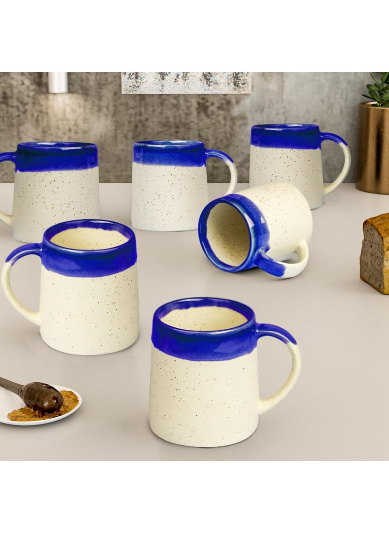 The Earth Store Studio Pottery Dual Tone White and Blue Coffee Mug 320ml Each Capacity Microwave Dishwasher Safe Coffee Mug for Gift Ideal for Coffee Tea and More Coffee Mug Set of 6
