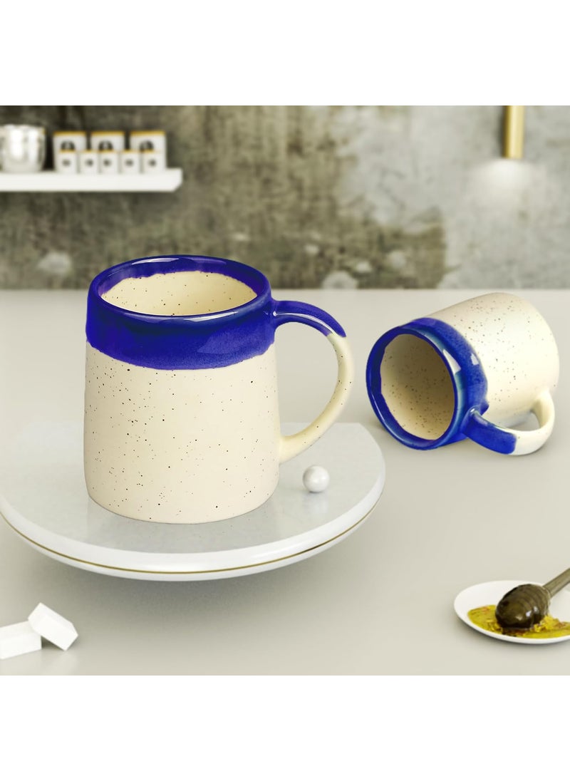 The Earth Store Studio Pottery Dual Tone White and Blue Coffee Mug 320ml Each Capacity Microwave Dishwasher Safe Coffee Mug for Gift Ideal for Coffee Tea and More Coffee Mug Set of 6