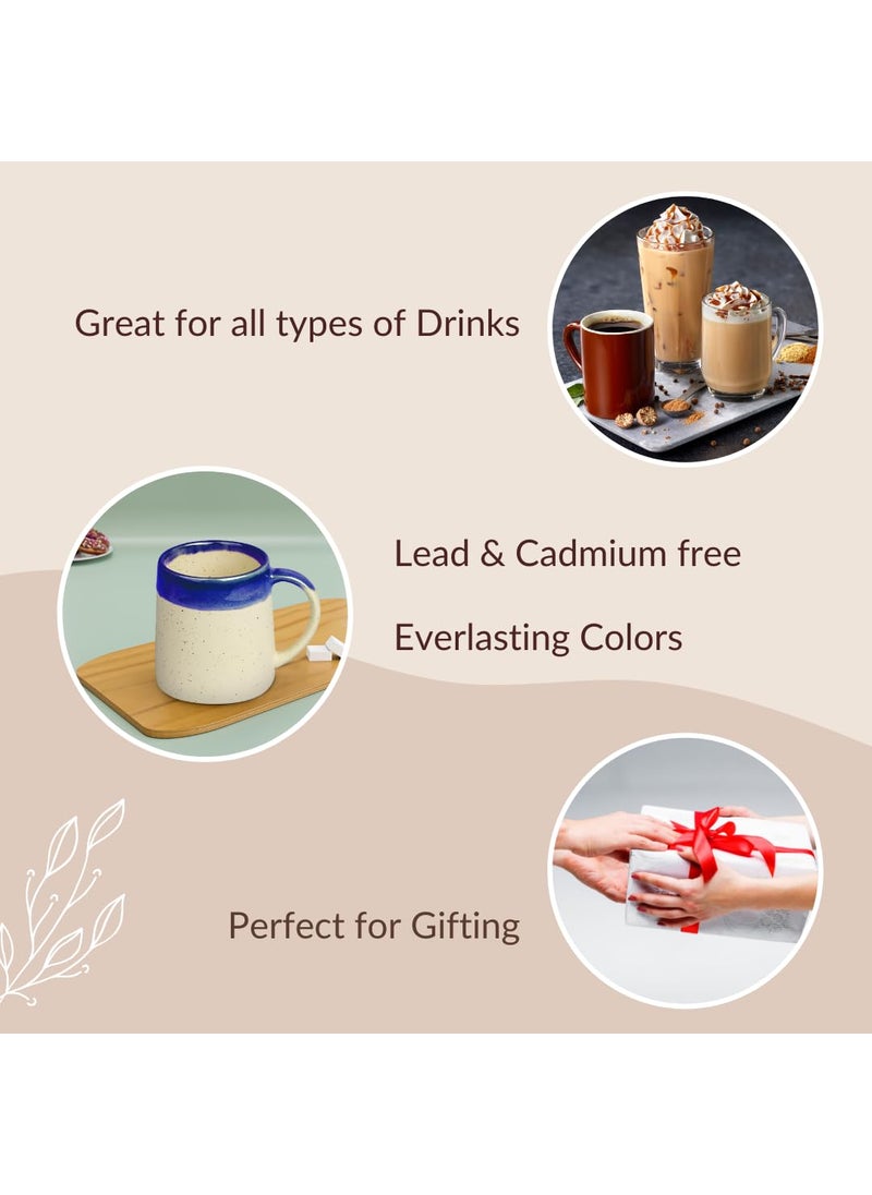The Earth Store Studio Pottery Dual Tone White and Blue Coffee Mug 320ml Each Capacity Microwave Dishwasher Safe Coffee Mug for Gift Ideal for Coffee Tea and More Coffee Mug Set of 6