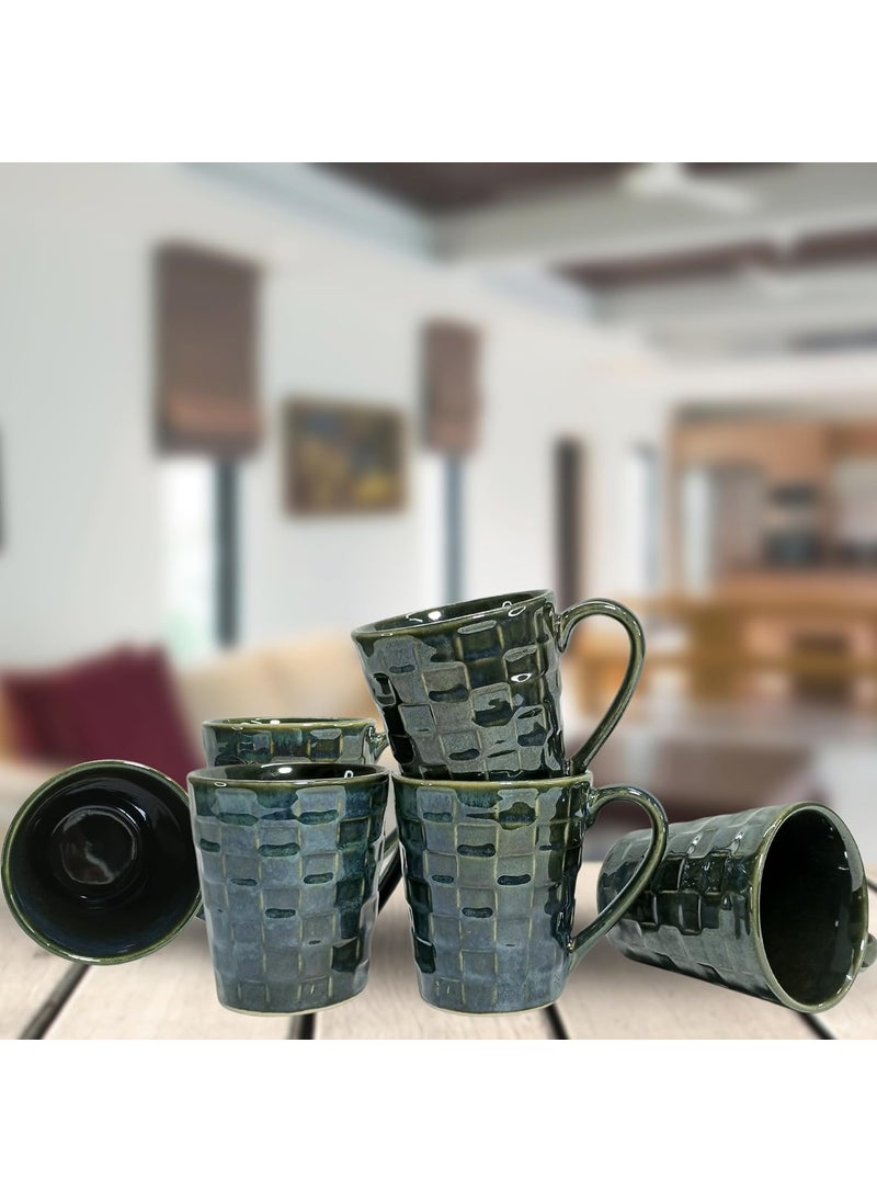 TheKraftLane Rectangle Cut Blue Green Stoneware Ceramic Coffee Mug Microwave Safe Dishwasher Safe Modern Coffee Mugs with Handle for Tea Milk Coffee Latte Cappuccino 300 ml Set of 6