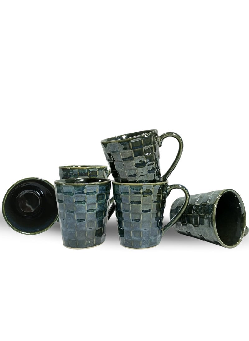 TheKraftLane Rectangle Cut Blue Green Stoneware Ceramic Coffee Mug Microwave Safe Dishwasher Safe Modern Coffee Mugs with Handle for Tea Milk Coffee Latte Cappuccino 300 ml Set of 6