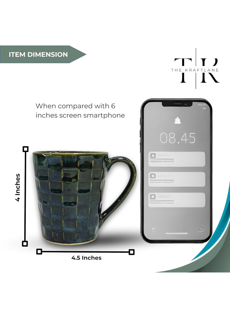 TheKraftLane Rectangle Cut Blue Green Stoneware Ceramic Coffee Mug Microwave Safe Dishwasher Safe Modern Coffee Mugs with Handle for Tea Milk Coffee Latte Cappuccino 300 ml Set of 6