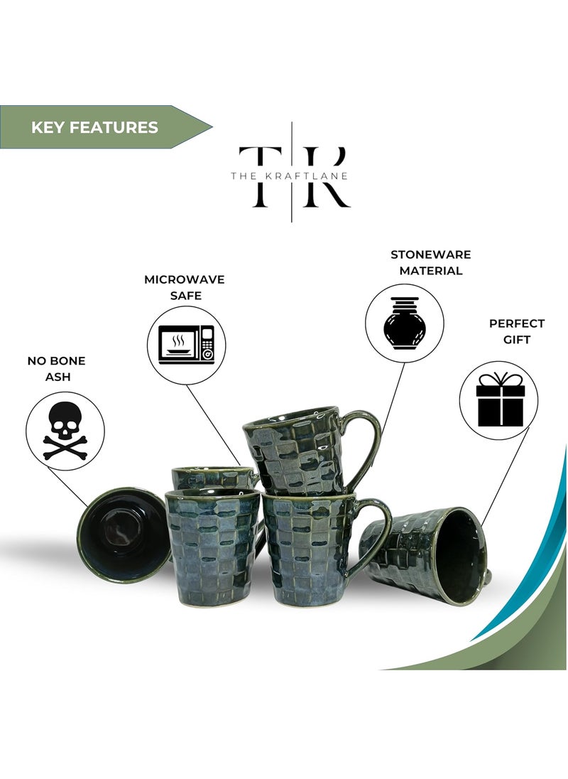 TheKraftLane Rectangle Cut Blue Green Stoneware Ceramic Coffee Mug Microwave Safe Dishwasher Safe Modern Coffee Mugs with Handle for Tea Milk Coffee Latte Cappuccino 300 ml Set of 6