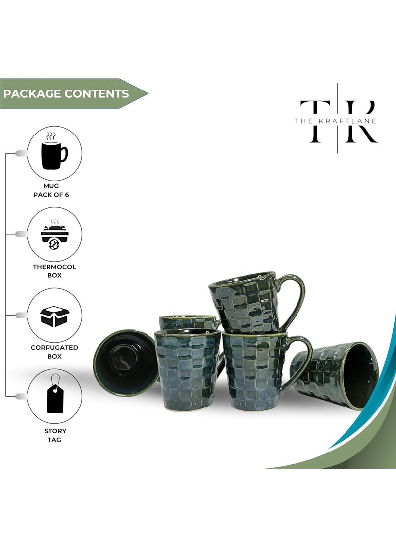 TheKraftLane Rectangle Cut Blue Green Stoneware Ceramic Coffee Mug Microwave Safe Dishwasher Safe Modern Coffee Mugs with Handle for Tea Milk Coffee Latte Cappuccino 300 ml Set of 6