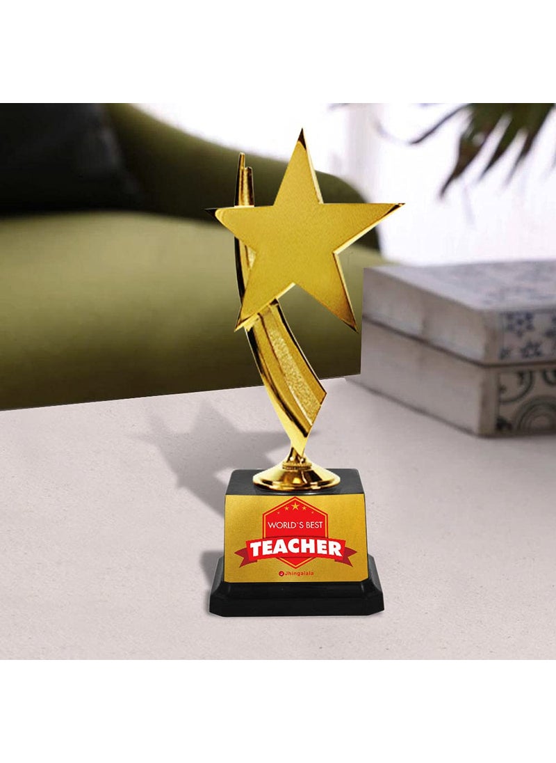 Jhingalala Gift for Teachers Worlds Best Teacher Trophy with Printed Coffee Mug and Greeting Card Combo Gifts for Teacher Sir Madam for Teachers Day 2457