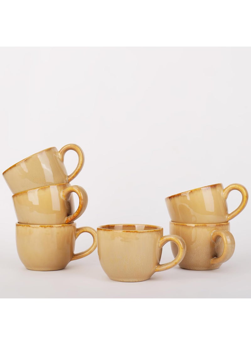 CHEENI MAATI Tea Coffee Cup Chai Mug Serving Set Print Ceramic Clay Deer Print Microwave Dishwasher Safe Cup for Daily Use Gifted on Any Occasion Set of 6 150 ML Capacity Golden
