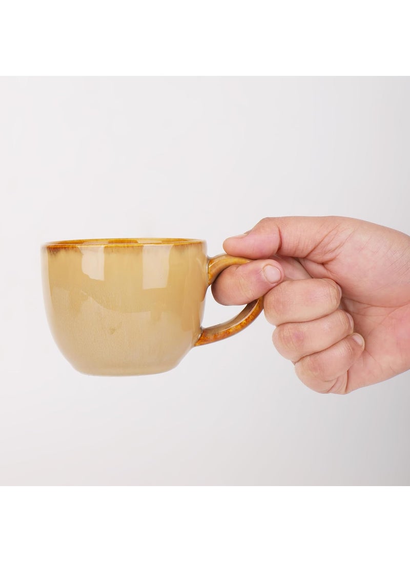 CHEENI MAATI Tea Coffee Cup Chai Mug Serving Set Print Ceramic Clay Deer Print Microwave Dishwasher Safe Cup for Daily Use Gifted on Any Occasion Set of 6 150 ML Capacity Golden