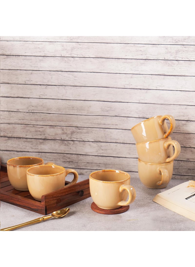 CHEENI MAATI Tea Coffee Cup Chai Mug Serving Set Print Ceramic Clay Deer Print Microwave Dishwasher Safe Cup for Daily Use Gifted on Any Occasion Set of 6 150 ML Capacity Golden