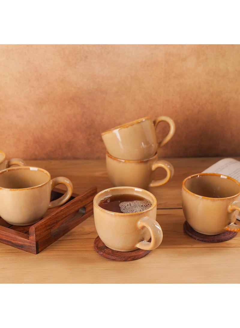 CHEENI MAATI Tea Coffee Cup Chai Mug Serving Set Print Ceramic Clay Deer Print Microwave Dishwasher Safe Cup for Daily Use Gifted on Any Occasion Set of 6 150 ML Capacity Golden