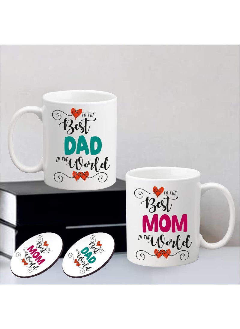 PICRAZEE Worlds Best Mom Dad Anniversary Mom Dad Parents 2 pc Ceramic Coffee Mug 2 pc Fridge Magnet Worlds Best Mom Dad