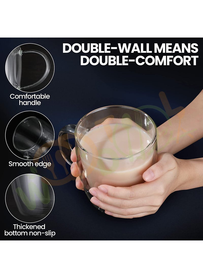 WOODTULA Double Walled Coffee Mugs Large Glass Tea Cups for Hot Beverages Iced Coffee Cup Latte Milk Juice 500ml Set of 1