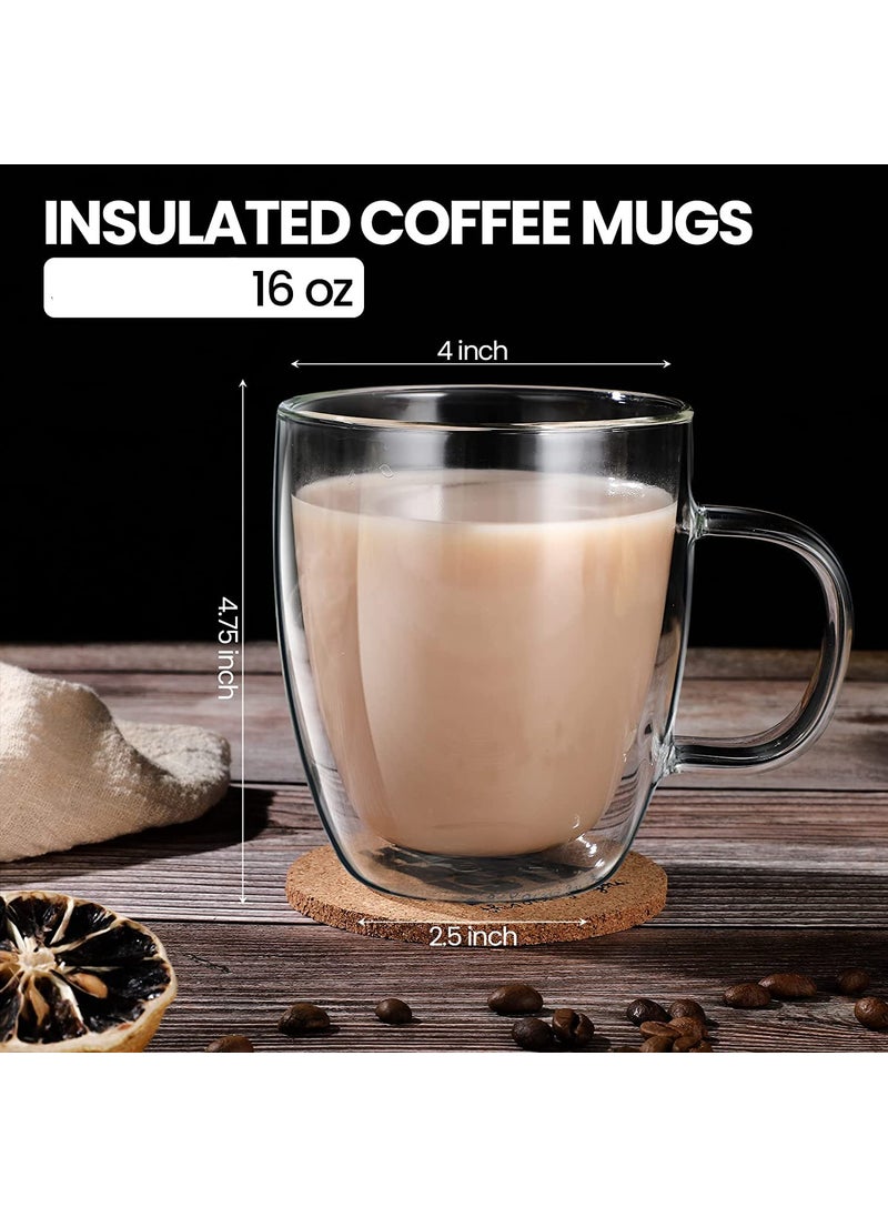 WOODTULA Double Walled Coffee Mugs Large Glass Tea Cups for Hot Beverages Iced Coffee Cup Latte Milk Juice 500ml Set of 1