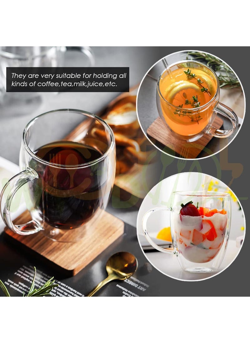 WOODTULA Double Walled Coffee Mugs Large Glass Tea Cups for Hot Beverages Iced Coffee Cup Latte Milk Juice 500ml Set of 1